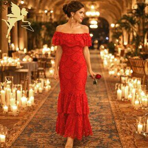 GIANNI BINI Laney Lace Off the Shoulder Tiered Skirt Maxi Dress